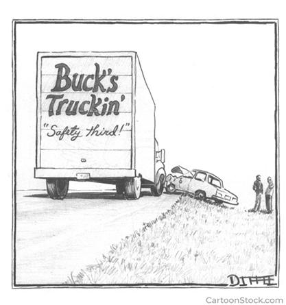 Comedy truck collision cartoon.